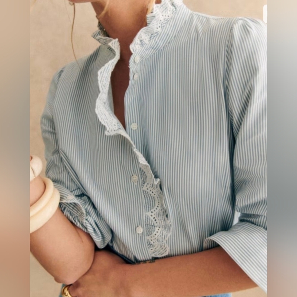 2025 Sezane Chlo Shirt Stripe Ecru / Blue